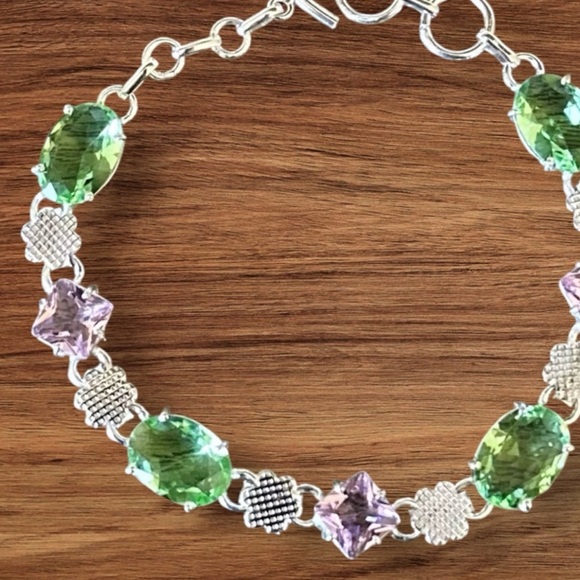 NWT Handmade Period Pink Topaz Simulated Stone Silver Overlay Bracelet - Picture 3 of 4